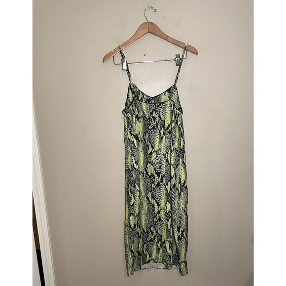 Sans Souci Snake Print Dress V-Neck Sleeveless Knee Length Medium Neon Green NWT - Picture 3 of 5